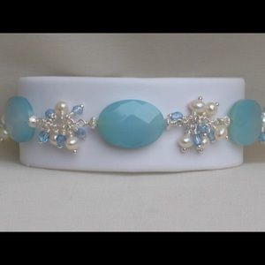 Handmade Blue agate and pearl bracelet